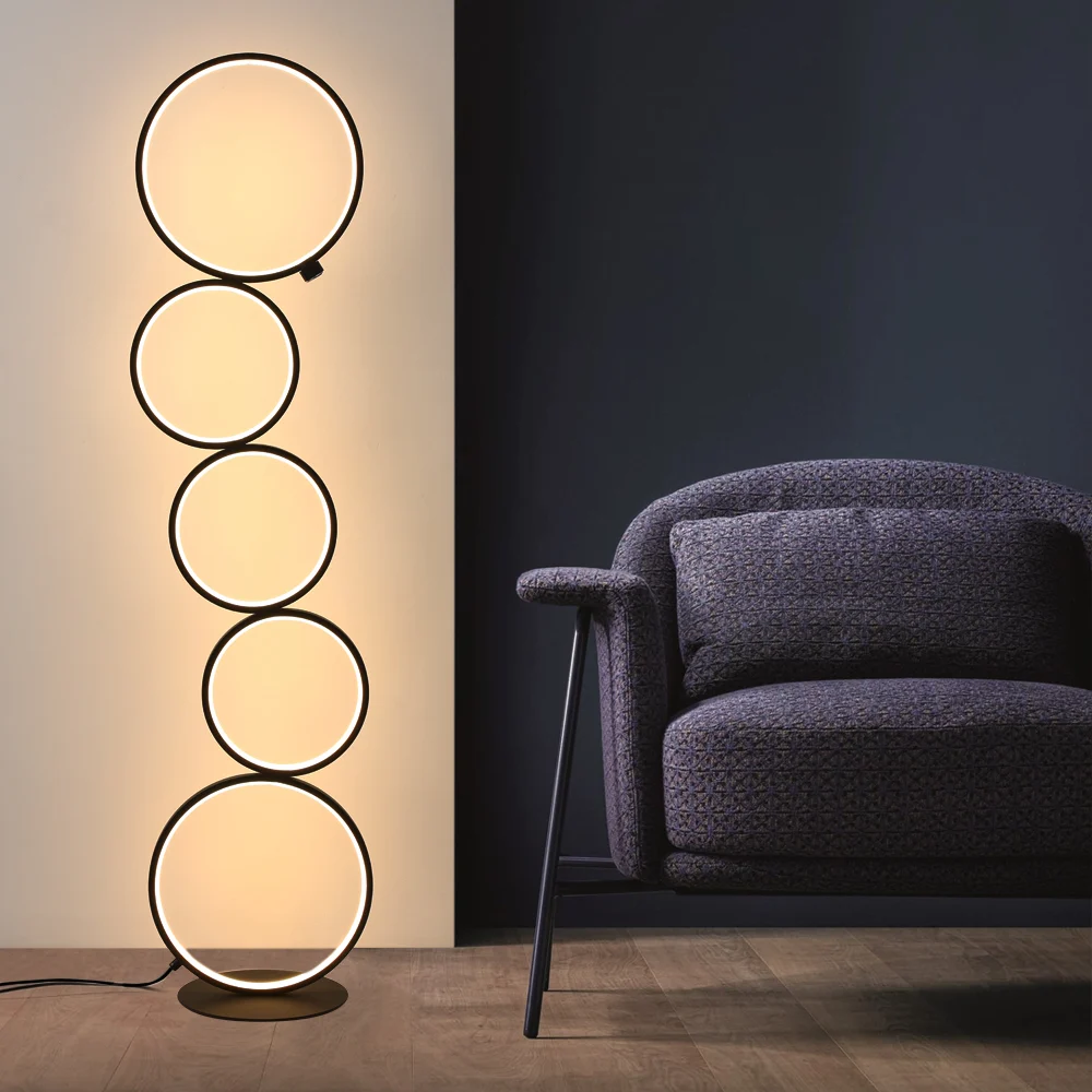 Black LED Floor Lamp 5-Ring Novelty Standing Lamp