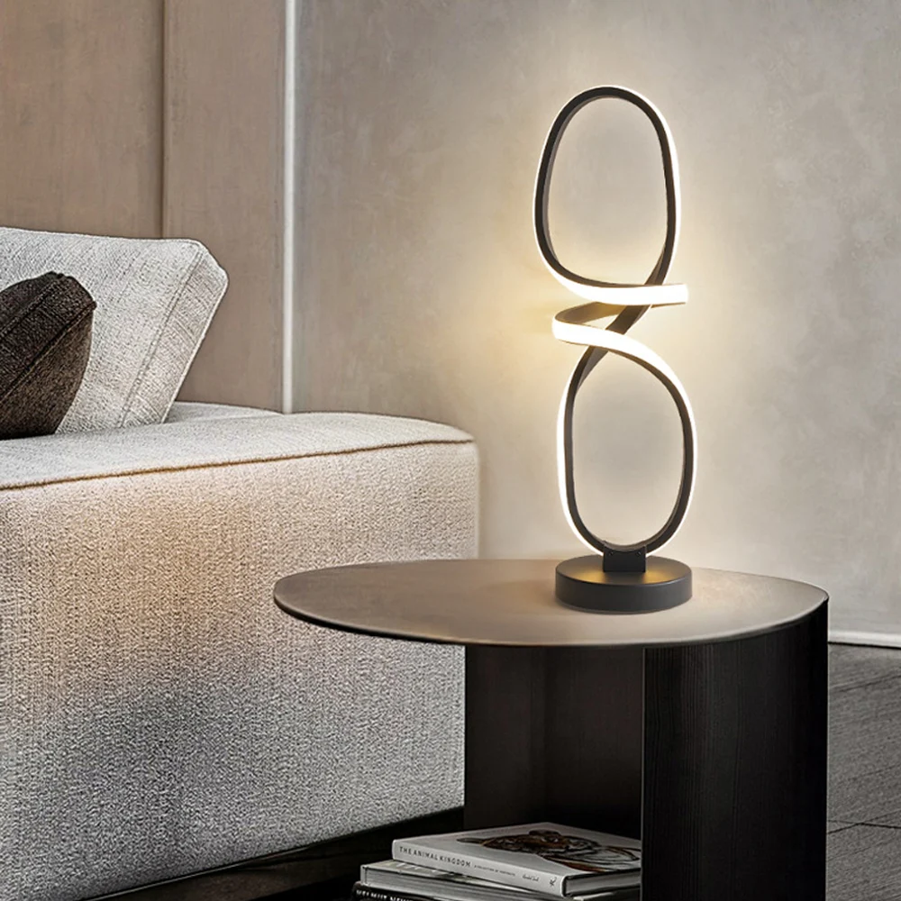 Minimalist LED Table Lamp in Black Geometric Beside Table Lamp