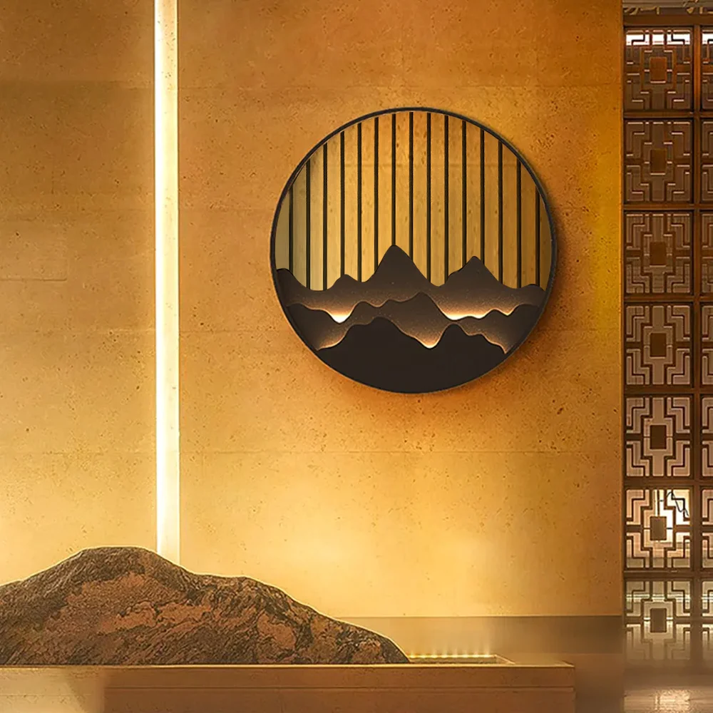 Outdoor Flush Mounted Wall Lighting Sconces LED Circle Layered Mountain Pattern