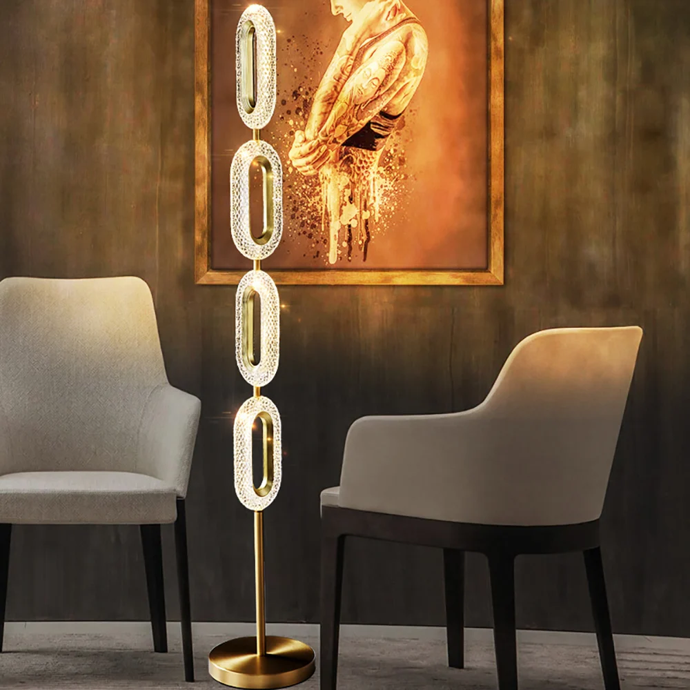Ovated Modern Floor Lamp LED Light 4-Light Plug-in Brass Standing Lamp in Gold
