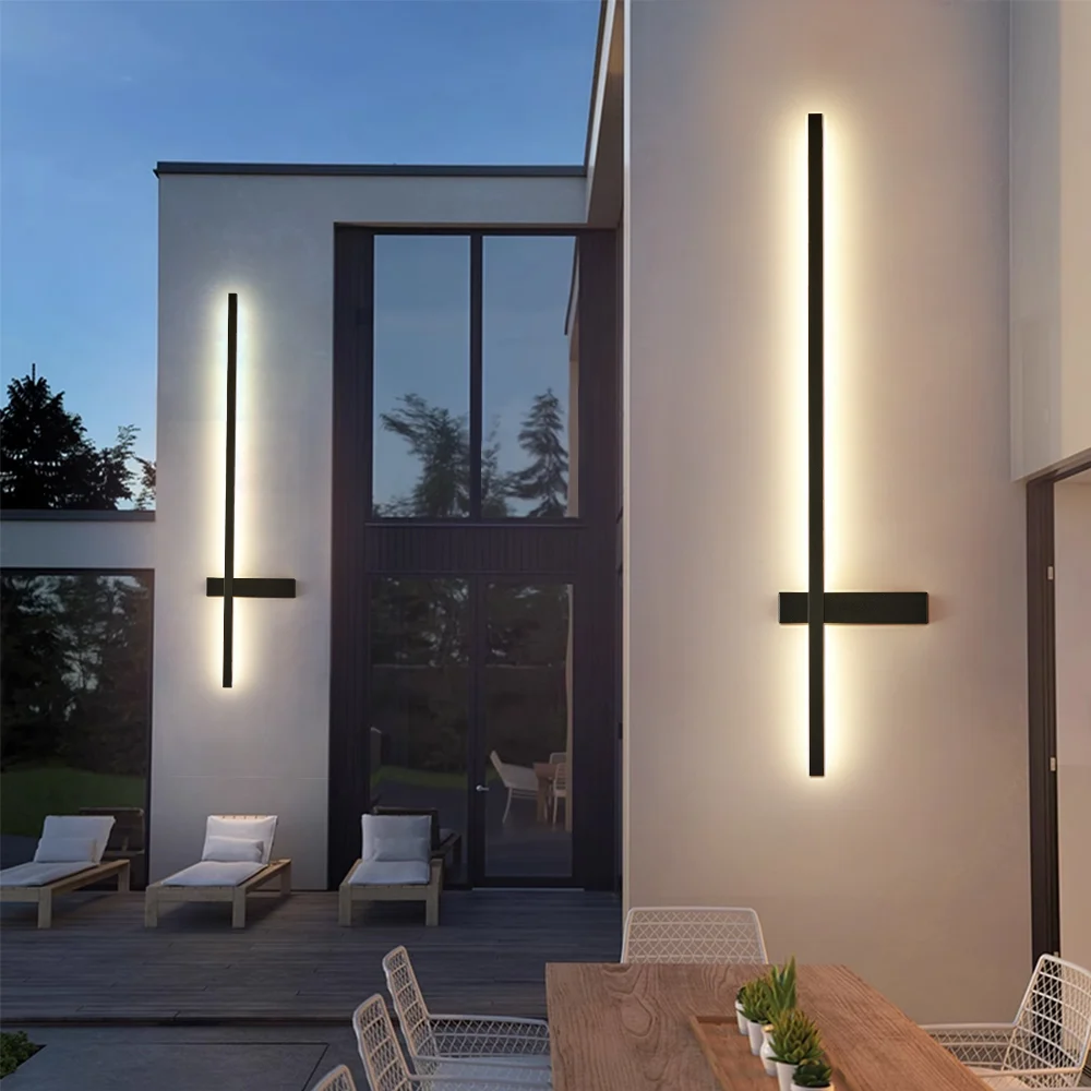 LED Long Strip Outdoor Wall Lighting Waterproof IP65 Outside Wall Sconce in Black